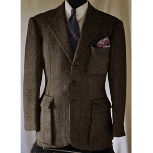 <b>Men's</b> Winter British Style Tweed <b>Herringbone</b> <b>Blazers</b> Single Breasted Casual Jacket Outerwear Anti-shrink Front Logo Polyester - Product Image 3