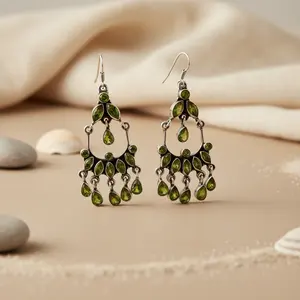 ต่างหูเงินแท้ 925 แบบห้อยระย้าประดับเพอริดอท สำหรับผู้หญิง เครื่องประดับแฟชั่น - Product Image 3