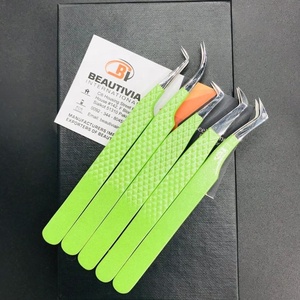 Pinzas de extensión de pestañas de acero inoxidable con purpurina verde neón y plata de etiqueta privada Pinzas de pestañas de Punta puntiaguda personalizables - Product Image 6