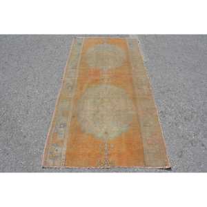 Tapis turc vintage 33X68 pieds classique Orange vert Patchwork Style laine jonc de mer support en Latex pour la maison salon utilisation - Product Image 1