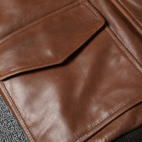 Veste de vol A2 vintage en détresse pour hommes en cuir de vachette véritable ciré-vêtement d'extérieur à revers jaune grain avec tissu en toile