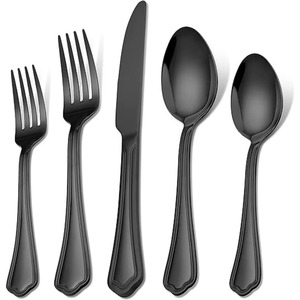 Juego de 9 cubiertos de acero inoxidable, ideal para utensilios de cocina, mesa, regalo, hogar, cubiertos con acabado recubierto de color negro, mango liso - Product Image 5