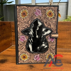 Top Quality Designer Hand Tooled <b>Portfolio</b> File Folder Multi-function Business <b>A4</b> Notebook Cover Genuine Leather Snap Padfolios - Product Image 1