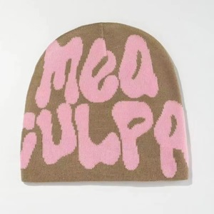 Gorro de punto con logotipo personalizado unisex, ropa de playa de moda para invierno suave y exteriores con decoración de párrafo Jacquard, letras multicolores - Product Image 3
