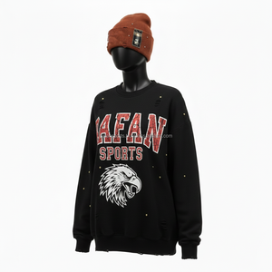 <b>Women</b> Oversize Sweatshirt Cotton <b>Fleece</b> <b>Black</b> Distressed Design Custom Embroidery Print Logo Casual <b>Women</b> breathable Sweatshirt - Product Image 4