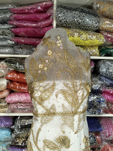 Nigérian lourd perlé George soie femmes africain Headtie miroitant mariage emballage dentelle pour toutes les saisons-pour l'hiver blanc pour - Product Image 3