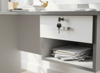 Vente directe usine : Table d'étude scolaire Essence WT301 grise avec tiroir à verrou coulissant, en aggloméré 15mm, construction MDF, surface PU, démontable
