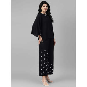 Deebaco Ensemble 2 pièces à imprimé floral noir pour femme, coupe ample, toutes saisons, haut décontracté à col rond et pantalon palazzo - Product Image 5