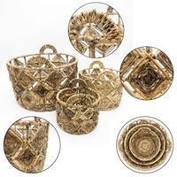 Ensemble de paniers de rangement en écorce de bananier naturelle, pot peu profond avec poignée en forme d'arche florale en spirale diamantée, décoration artistique pure pour la maison et l'artisanat