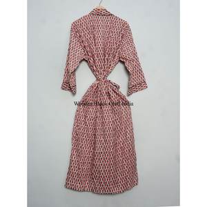 Peignoir Kimono pour femme, 100% coton, doux, imprimé numérique, col en V, longueur intégrale, manches longues, respirant, séchage rapide, été - Product Image 6