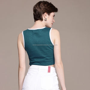 Nardon Apparel Women's Summer <b>Crop</b> <b>Tops</b> Crew Neck Stretch Fitted Shirts <b>with</b> Button Decoration Shorts <b>Sleeve</b> - Product Image 2