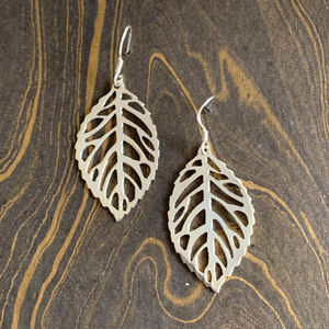 Trendy Silver Leaf Drop and <b>Stud</b> Earrings 4.0 Grams <b>Titanium</b> with Rhodium Plated Pearl Geometric and Religious Pattern - Product Image 1