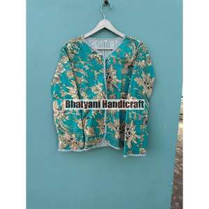 Automne unisexe court matelassé Kantha indien fait à la main Floral coton respirant fini Style bohème manteau d'hiver - Product Image 1