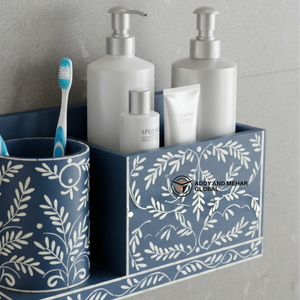 Organizador de Baño de Pared con Incrustaciones de Hueso Azul de Lujo, Estante de Almacenamiento con Diseño Floral - Product Image 3