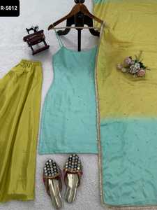Modello indiano moderno in seta Chinon materiale Salwar Kameez <span class=keywords><strong>tuta</strong></span> con Sequnce pesante con filo di lavoro e <span class=keywords><strong>pizzo</strong></span> in sequenza Dupatta - Product Image 5