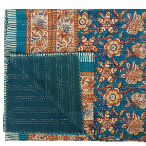 Cubrecama Reversible, Manta Decorativa, Colcha Kantha Patchwork, Fabricante Indio, Manta de Algodón Hecha a Mano, Estampada, Tamaño Individual - Product Image 1