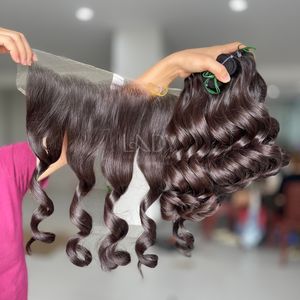 Bonne Qualité Cheveux Bruts Rebondissants Brun Couleur Vietnamien Extensions de Cheveux Humains Frontal et Bundles Ensemble 2025 - Product Image 4