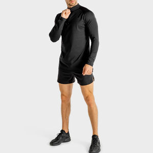 T-shirts de sport à manches longues pour hommes, vêtements de sport personnalisés de haute qualité, demi-fermeture éclair, col haut, séchage rapide, coupe musculaire pour hommes - Product Image 1