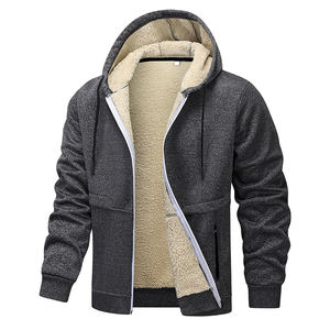 Men's Casual Winter Zipper Hoodie OEM 100% Cotton Heavy Thick <b>Sherpa</b> Fleece Lining Warm Sweatshirt Sweatshirts Warm Hoodie - Product Image 3