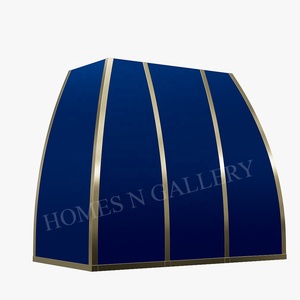 Hotte de cuisine personnalisée en acier thermolaqué bleu foncé, dernière génération, pour îlot de cuisine, cheminée et poêle - Product Image 4
