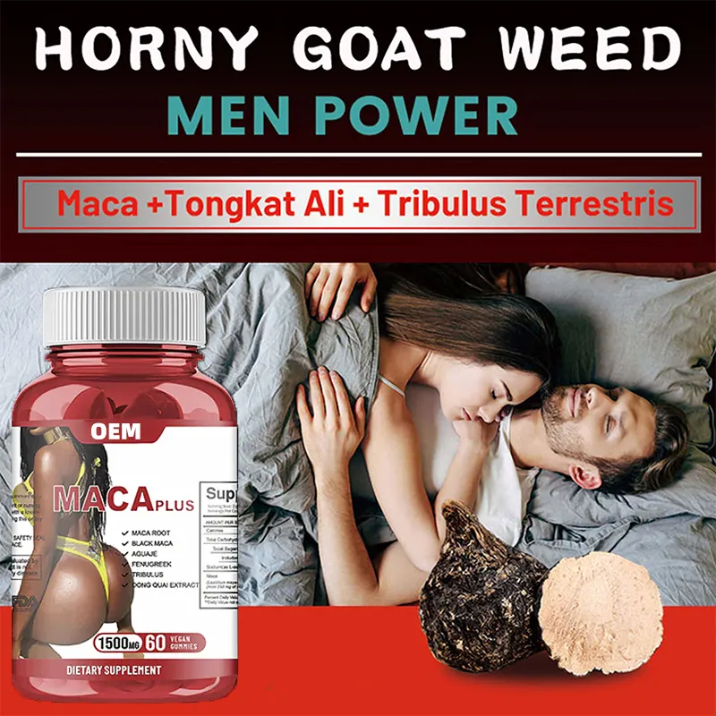 Individuelle Multivitamine zur Verstärkung des Vergnügens Horny Goat Maca-Wurzel-Gummi oder Kapseln für Männer und Frauen für Erwachsene Jugendliche