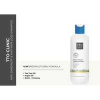 Shampooing TTO Clinic naturel antipelliculaire, anti-chute, nourrissant, régulateur de sébum 500ml, biotine, ginseng, huile d'arbre à thé, huile d'argan
