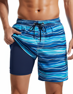 Short de bain pour homme imprimé d'animaux floraux Séchage rapide 2-en-1 Doublure de compression taille moyenne Street Style Tissu tissé Shorts Poches - Product Image 1