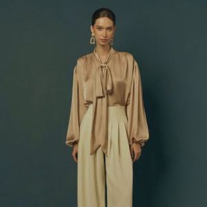 High Quality Golden Blouse for Women ODM Services Made in Vietnam Elegant Casual Style Plus Size Plaid Pattern for Autumn - Product Image 1