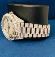 Montre mécanique de luxe en acier inoxydable avec verre analogique, mouvement ETA, cadran de 41 mm, diamants taille brillant clarté VVS pour homme
