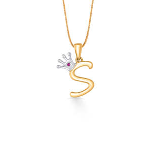 Pendentif en or jaune Alphabet S pour femmes avec accents de cristal et de diamants - Product Image 2