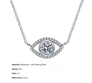 Collier pendentif œil turc porte-bonheur, 0,50 carat moissanite, chaîne à maillons, bijoux fins tendance, cadeau pour femme, argent sterling 925 - Product Image 6