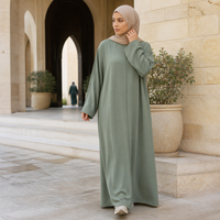 Abaya fermée pour femmes musulmanes, en coton et polyester tricoté, manches longues, longueur au sol, coupe ample, avec poches latérales, sur commande
