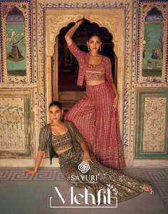 Nuevo Conjunto de 3 Piezas, Choli, Shrug y Palazzo con Blusa y Chaqueta Bordadas para Mujer, para Bodas y Fiestas - Product Image 4