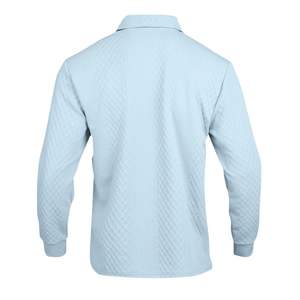 Polo de Punto Texturizado Azul Claro para Hombre, Manga Larga, Diseño Personalizado, Alta Calidad, Suave, Transpirable, Estilo Casual de Negocios - Product Image 4