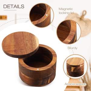 Caja de sal o especias de madera de acacia, 4 Uds., Bodega de sal de madera de acacia con tapa giratoria, caja contenedora de sal con tapa, tarro de madera para cocina - Product Image 3