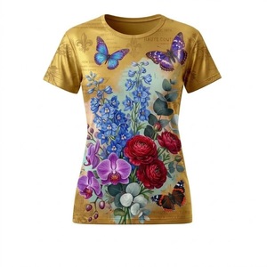 T-shirt à manches courtes pour homme à imprimé floral, col rond, coupe classique, style décontracté, impression par transfert par sublimation, 100% polyester tricoté, lavé - Product Image 2