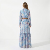 Ensemble robe longue mi-mollet 2 pièces bohème fleuri printemps/été avec doublure en mousseline, col en V, col roulé, manches longues et ceinture