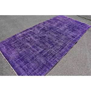 Tapis turc vintage moderne de 5.1x9.7 pieds, laine violette, patchwork fait à la main, pour grand rectangle d'entrée, support en latex. - Product Image 2