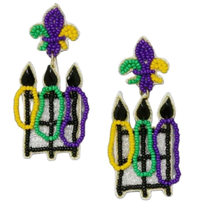 Mardi Gras Màu Tím/Màu Vàng Và Màu Xanh Lá Cây Đôi Môi Đính Cườm Handmade Lễ hội Tuyên Bố Dangle Bông Tai Từ Ấn Độ Bởi Glowin Thời Trang - Product Image 2