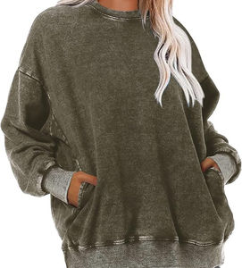 Sudadera de Cuello Redondo Vintage de Lona Ecológica, Holgada, Transpirable, de Gran Tamaño, para Mujer, Invierno 2025, Alta Calidad, Personalizada - Product Image 2