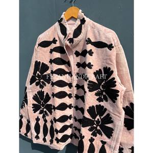 Unisex Designer Velvet Jacket Flowers Embroidery Stand Collar Winter <b>Coat</b> Handmade Women's Short Suzani Jacket Lining for Spring - Product Image 5