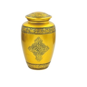 Embossed Brass Cremation Urn With Enamel <b>for</b> Funeral Used <b>Ashes</b> Jar in Adult Size Unique Design - Product Image 5