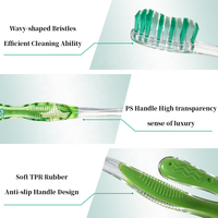 Brosse à dents transparente en PS, brosse dentaire de luxe, poils en nylon doux 610, poignée antidérapante OEM, fabricant de brosses à dents