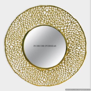 Espejo de pared de forma redonda enmarcado de diseñador de lujo antiguo de Metal de calidad superior chapado en oro de alta calidad suministro de acento decorativo para el hogar - Product Image 1