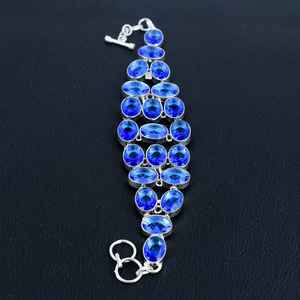 Bracelet de pierres précieuses en argent sterling 925 fait à la main réglable bijoux de mode pour femmes cadeau bleu saphir Style mignon - Product Image 4