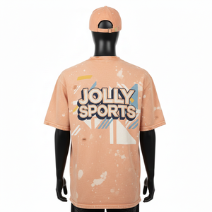 T-shirt 100% coton pour homme, coupe ample, imprimé, chemise en coton délavée à l'acide, tissu rétro, teinte pêche, impression vintage personnalisée - Product Image 2