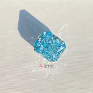 패션 Wuzhou 보석 빛나는 컷 합성 다이아몬드 멋진 라이트 블루 짓 눌린 얼음 컷 CZ 다이아몬드 팔각형 모양 CZ 돌 반지