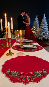 Christmas Handmade Embroidered Velvet <b>Placemat</b> Red Bow Holly Decor Reusable Custom 50*50cm Wedding Restaurant - Product Image 4