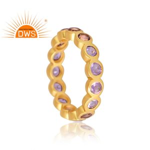 Bague en argent sterling plaqué or 18 carats avec améthyste rose naturelle, fabrication de bijoux sur mesure, vente chaude - Product Image 2