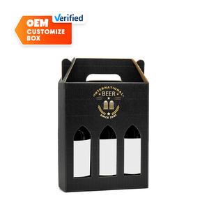 กล่องกระดาษเบียร์สามขวดแบบสั่งทำตามแบบไดคัทและสไตล์มือจับ - Product Image 1